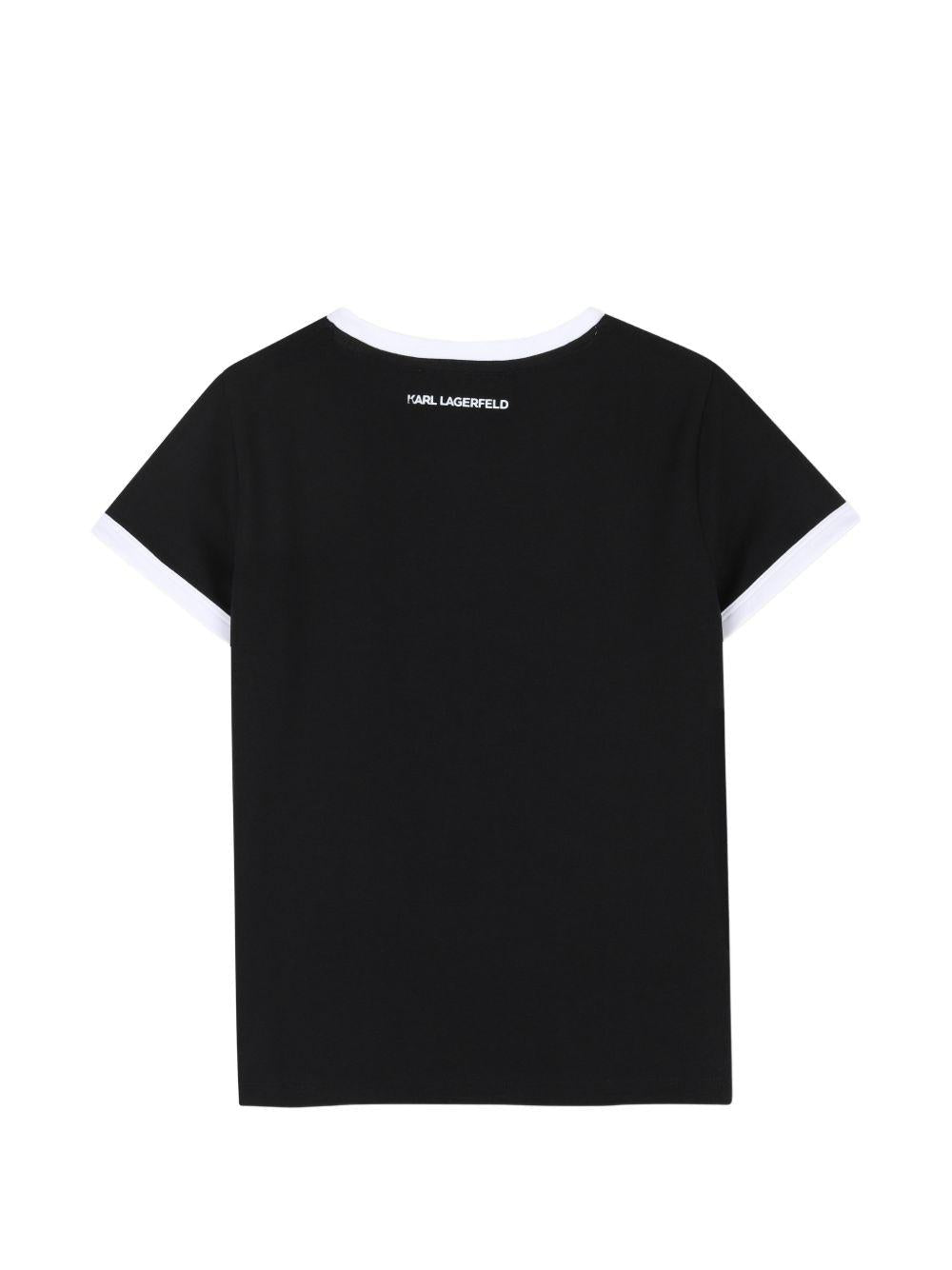 T-shirt per bambina Karl Lagerfeld Kids nera con logo sul davanti - Rubino Kids