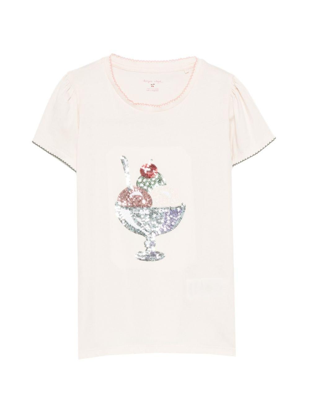 T-shirt per bambina Konges Slojd rosa con applicazione con paillettes - Rubino Kids
