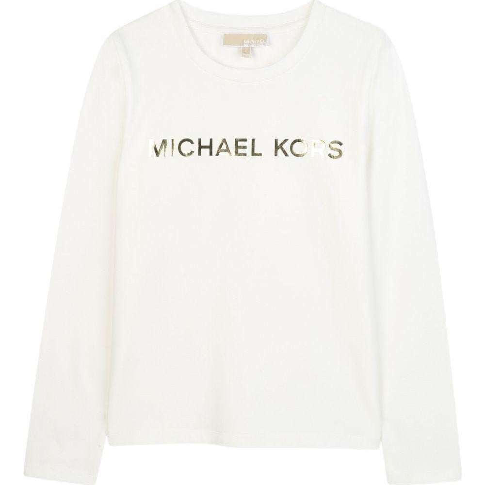 T-shirt per bambina Michael Kors Kids bianco con logo sul davanti - Rubino Kids