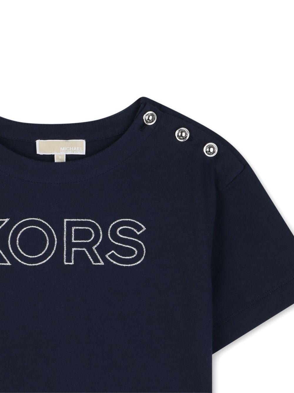 T-shirt per bambina Michael Kors Kids blu con bottoni sulla spalla - Rubino Kids