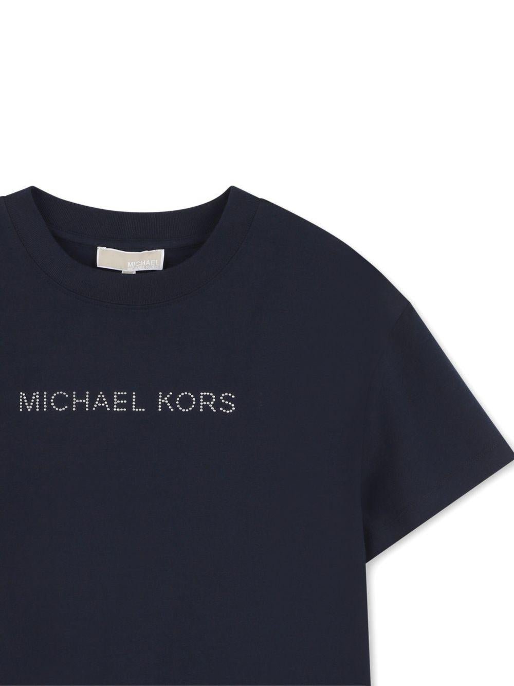 T-shirt per bambina Michael Kors Kids blu con stampa logo - Rubino Kids