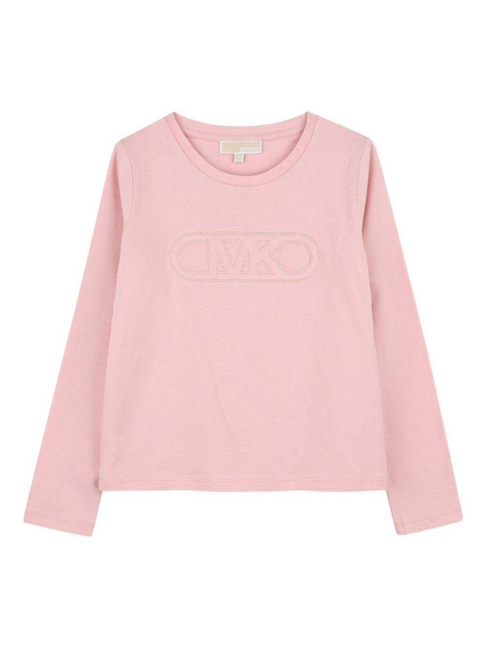 T-shirt per bambina Michael Kors Kids rosa con ricamo logo - Rubino Kids