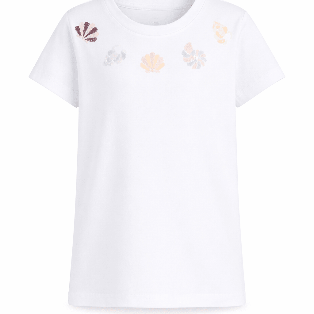 T-shirt per bambina Molo bianca con dettagli in paillettes - Rubino Kids