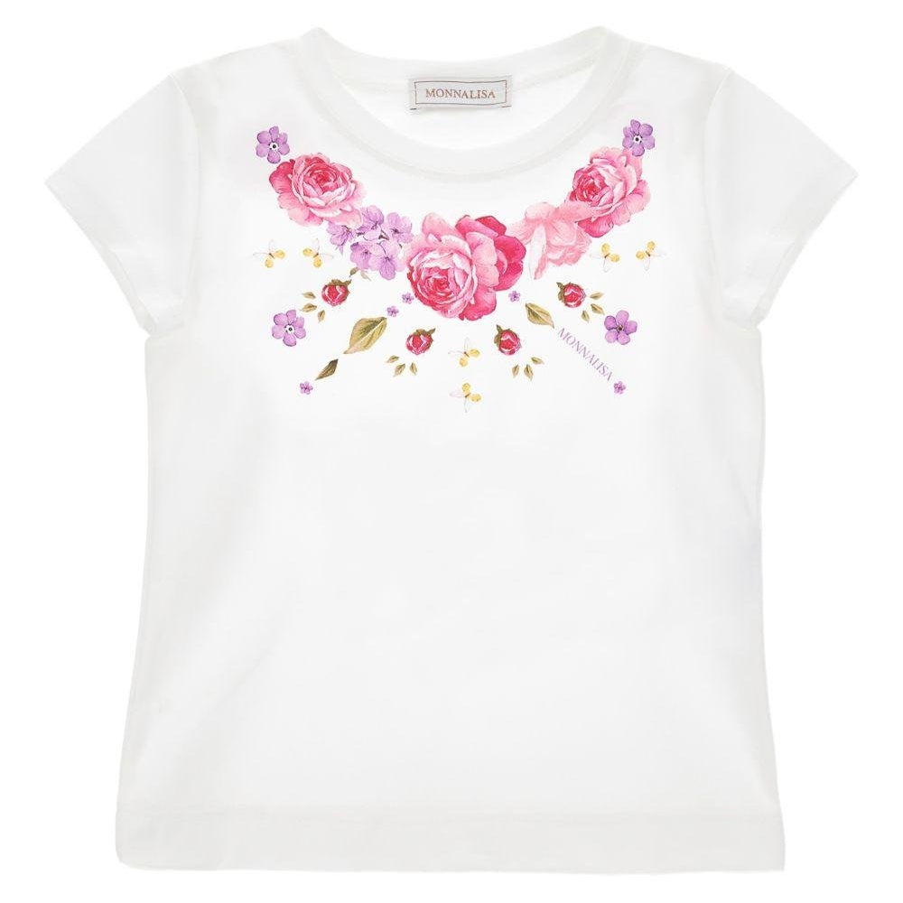 T-shirt per bambina Monnalisa bianca con stampa a fiori - Rubino Kids