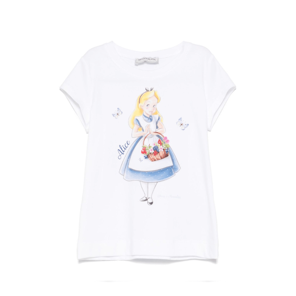 T-shirt per bambina Monnalisa bianco con stampa grafica x Disney - Rubino Kids