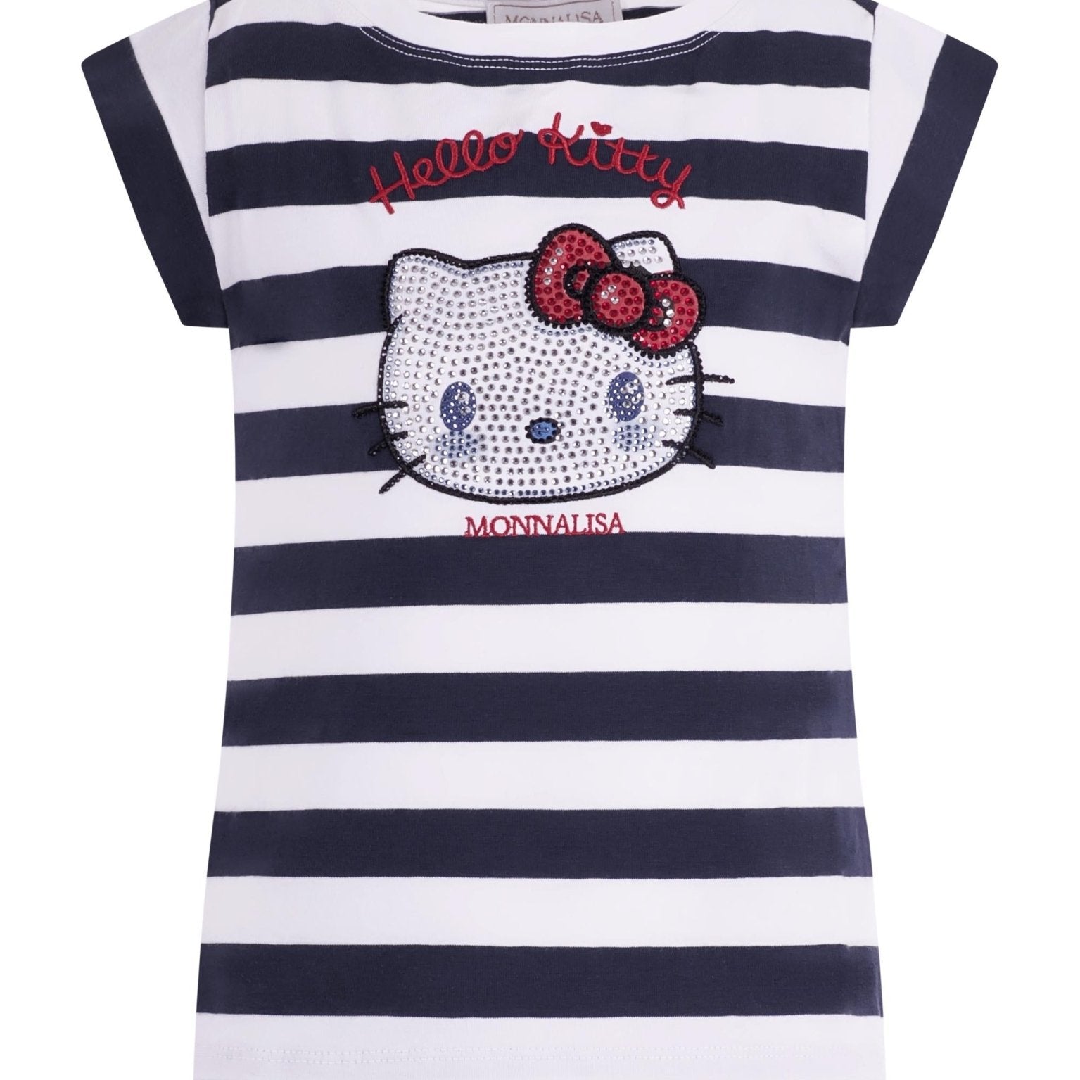 T-shirt per bambina Monnalisa blu con motivo a righe con stampa a decorazione - Rubino Kids