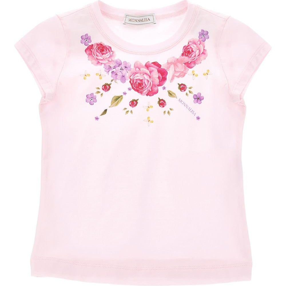 T-shirt per bambina Monnalisa rosa con stampa a fiori - Rubino Kids