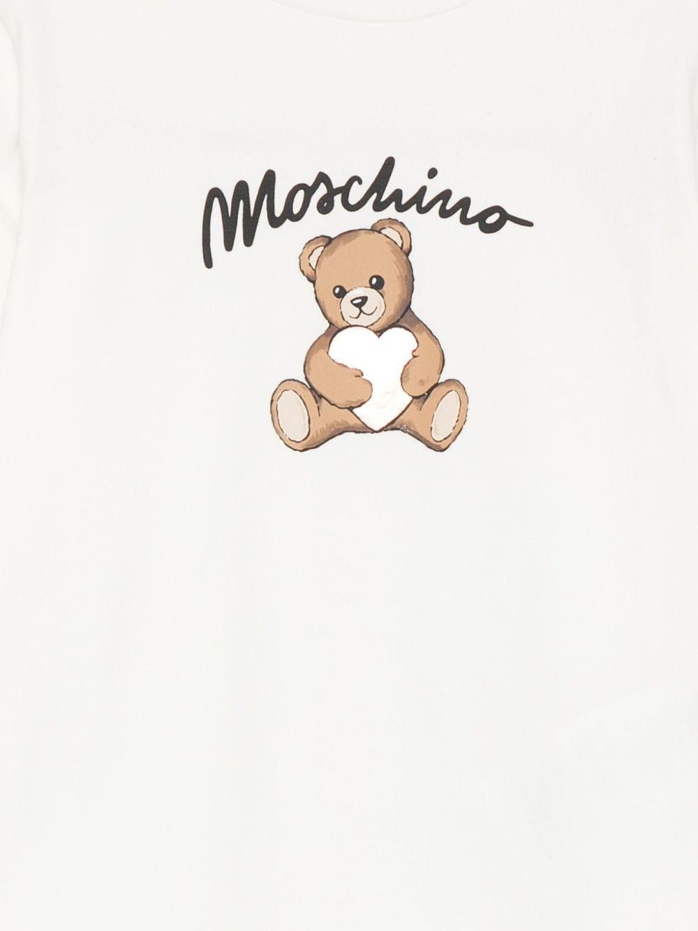 T-shirt per bambina Moschino Kids bianca con motivo Teddy Bear - Rubino Kids