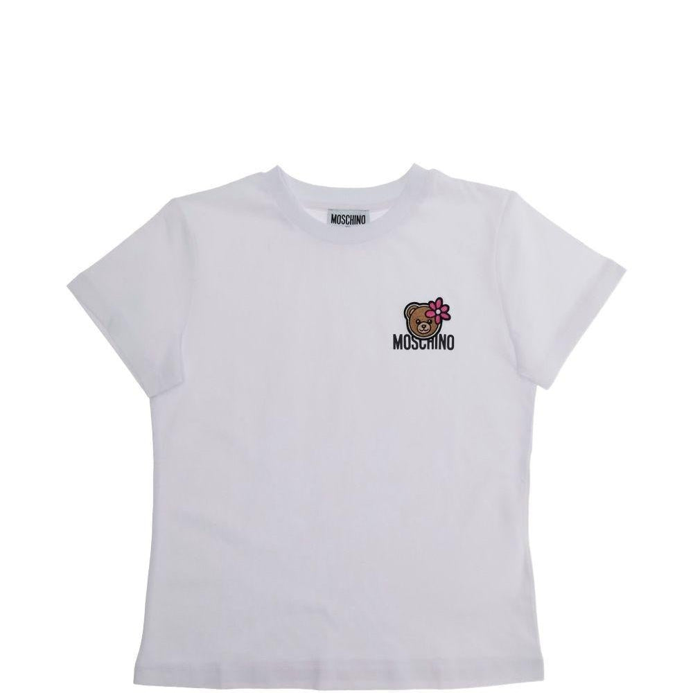 T-shirt per bambina Moschino Kids bianca con ricamo orsetto - Rubino Kids