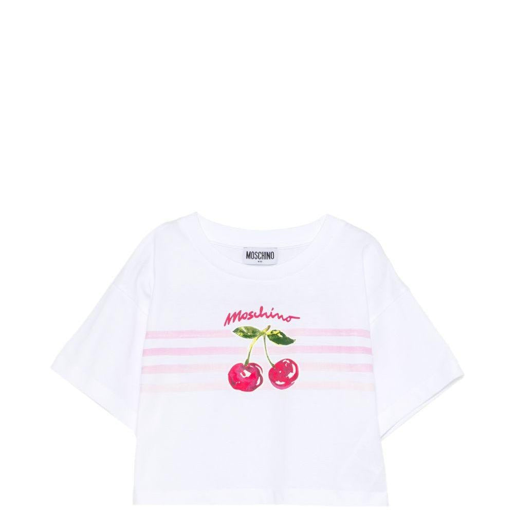 T-shirt per bambina Moschino Kids bianca con stampa ciliegie - Rubino Kids