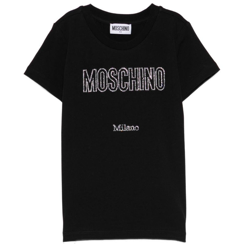 T-shirt per bambina Moschino Kids nera con logo in strass - Rubino Kids