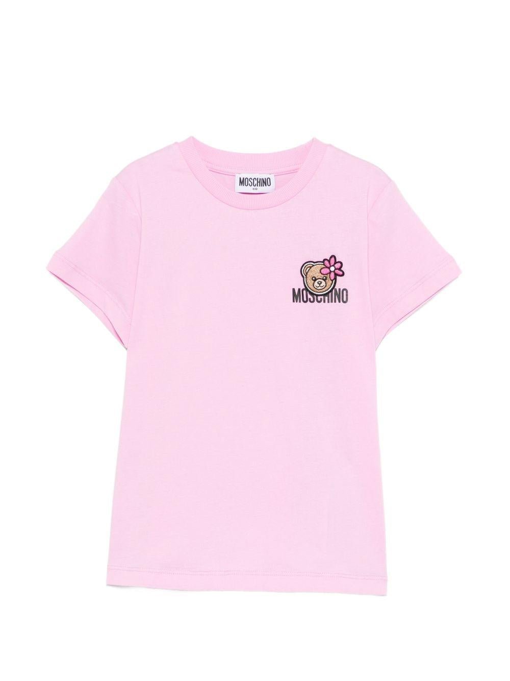 T-shirt per bambina Moschino Kids rosa con ricamo Teddy Bear - Rubino Kids