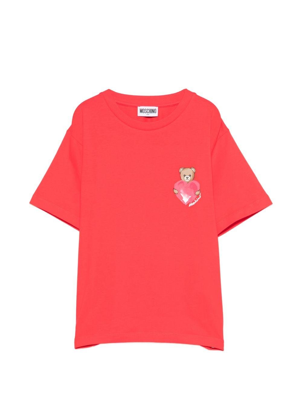 T-shirt per bambina Moschino Kids rossa con stampa Teddy Bear - Rubino Kids