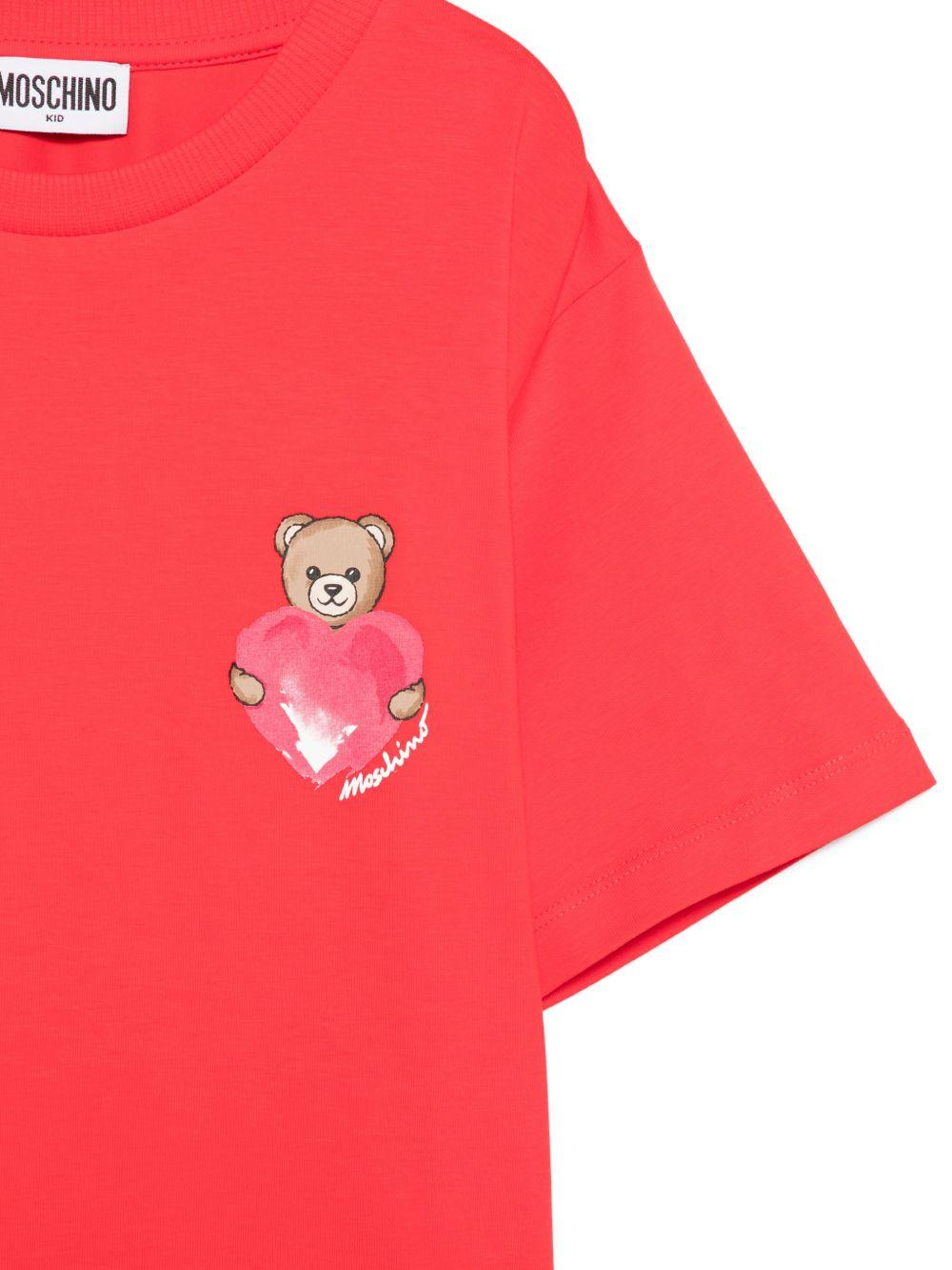 T-shirt per bambina Moschino Kids rossa con stampa Teddy Bear - Rubino Kids