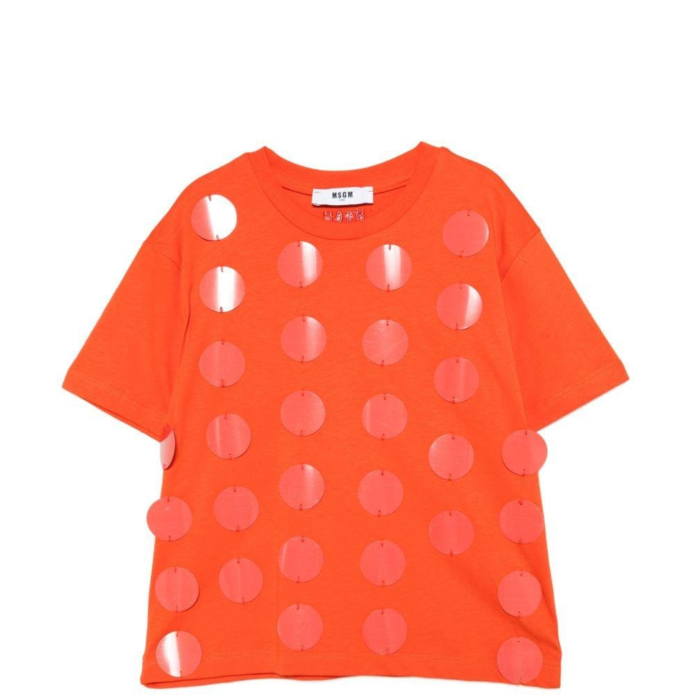 T-shirt per bambina MSGM Kids arancione con applicazioni - Rubino Kids