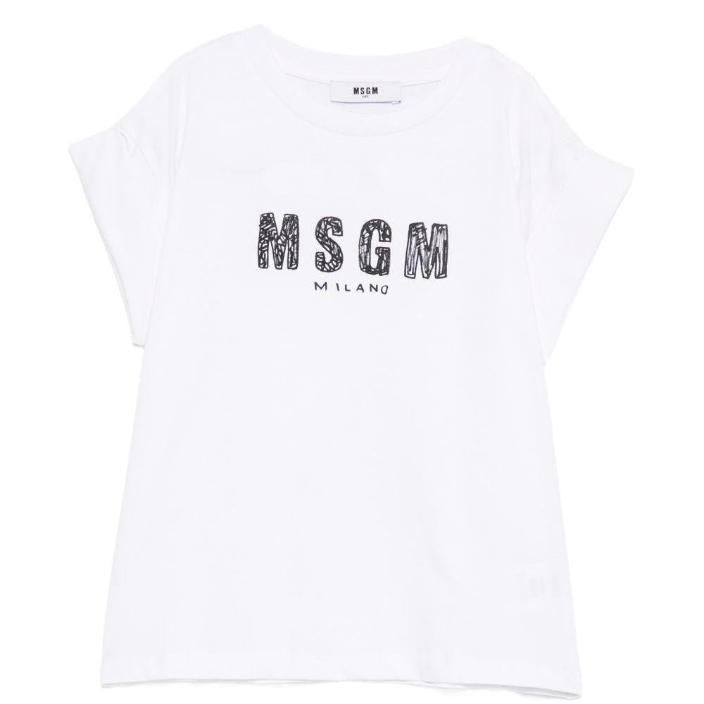 T-shirt per bambina MSGM Kids bianca con stampa logo - Rubino Kids