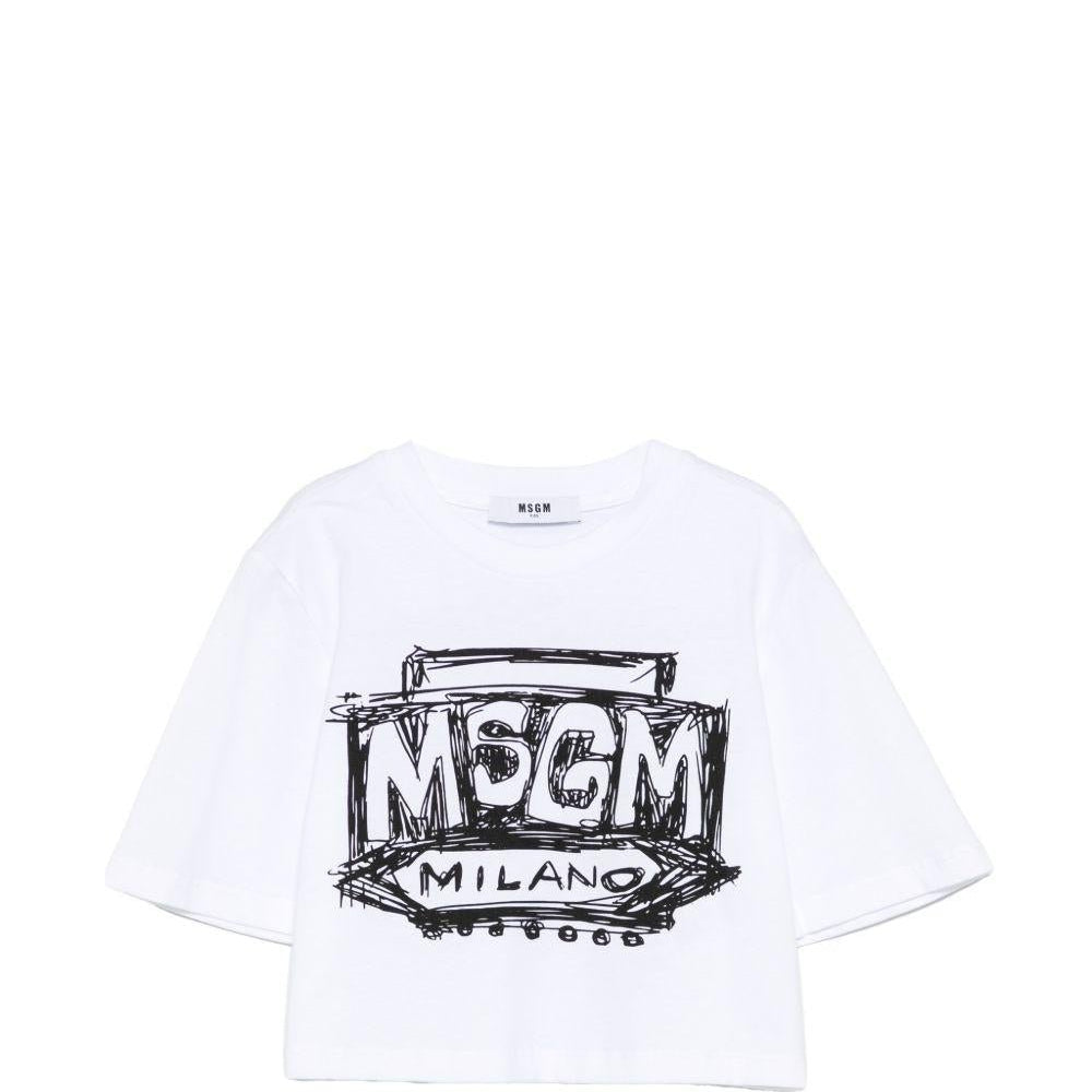 T-shirt per bambina MSGM Kids bianca con stampa logo sul davanti - Rubino Kids
