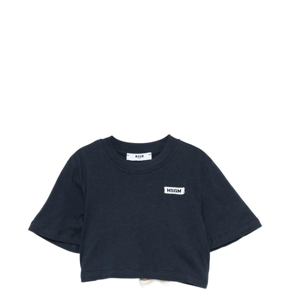 T-shirt per bambina MSGM Kids blu con apertura sulla schiena - Rubino Kids