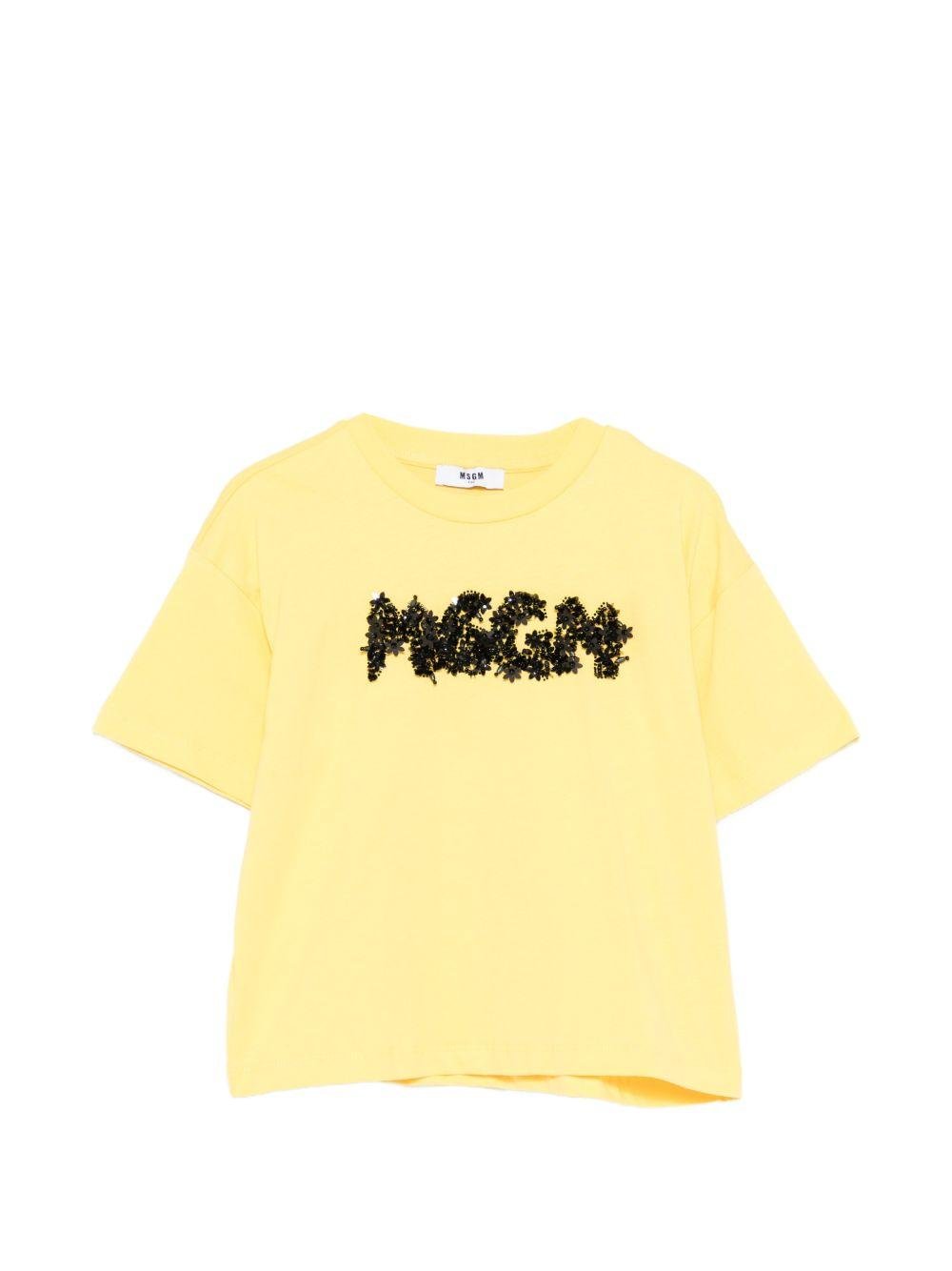 T-shirt per bambina MSGM Kids gialla con applicazione logo - Rubino Kids