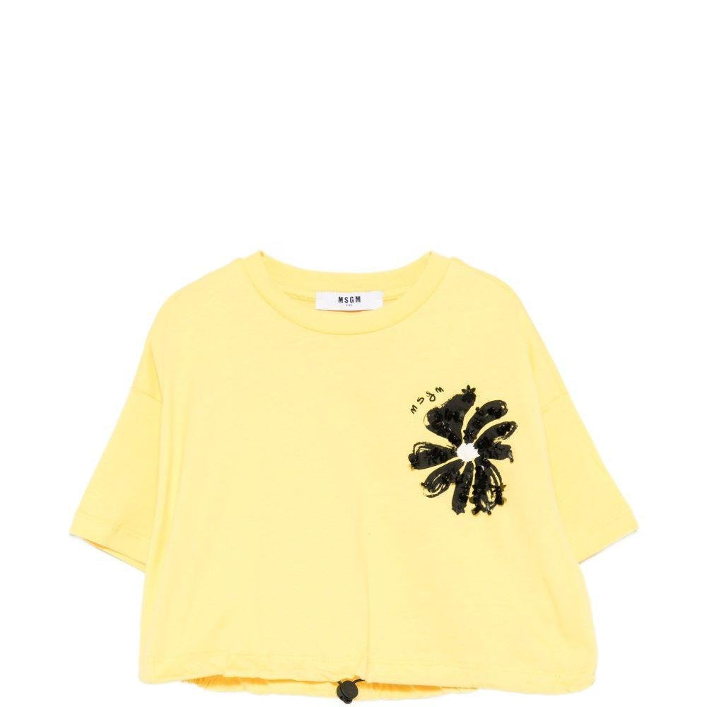 T-shirt per bambina MSGM Kids gialla con orlo con coulisse - Rubino Kids