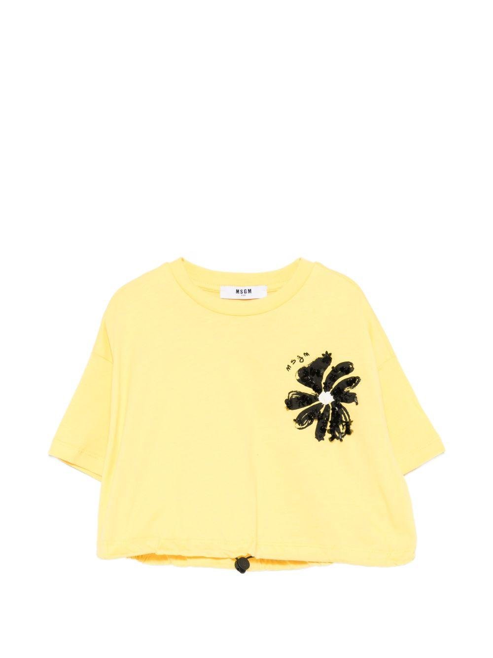 T-shirt per bambina MSGM Kids gialla con orlo con coulisse - Rubino Kids