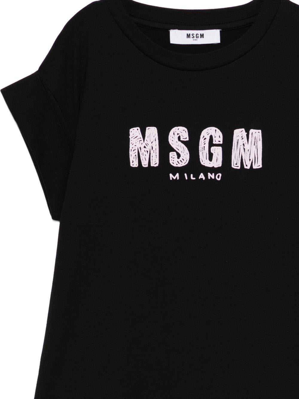 T-shirt per bambina MSGM Kids nera con stampa logo - Rubino Kids