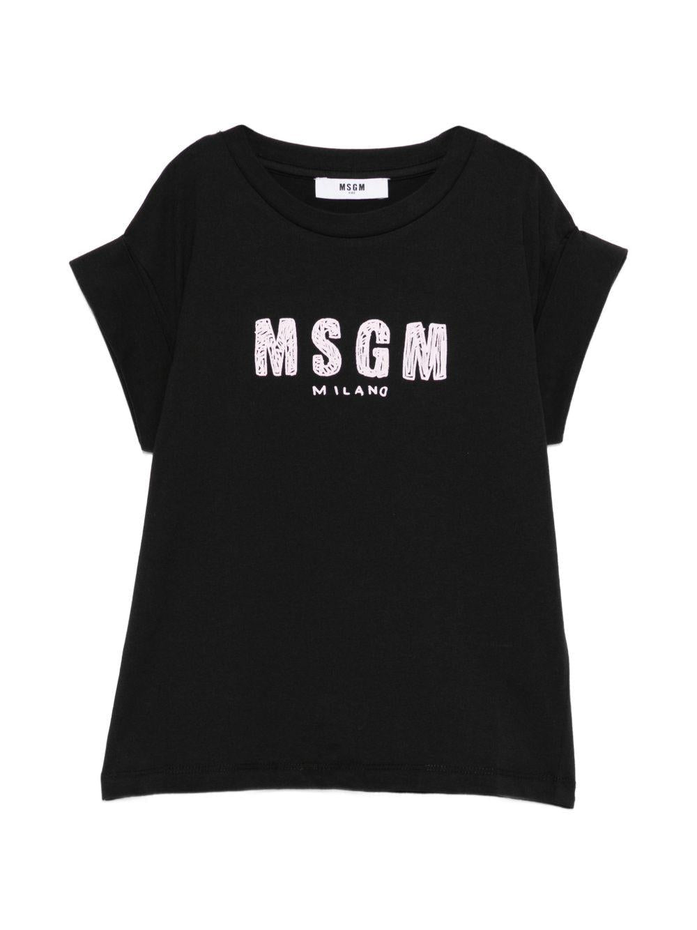 T-shirt per bambina MSGM Kids nera con stampa logo - Rubino Kids