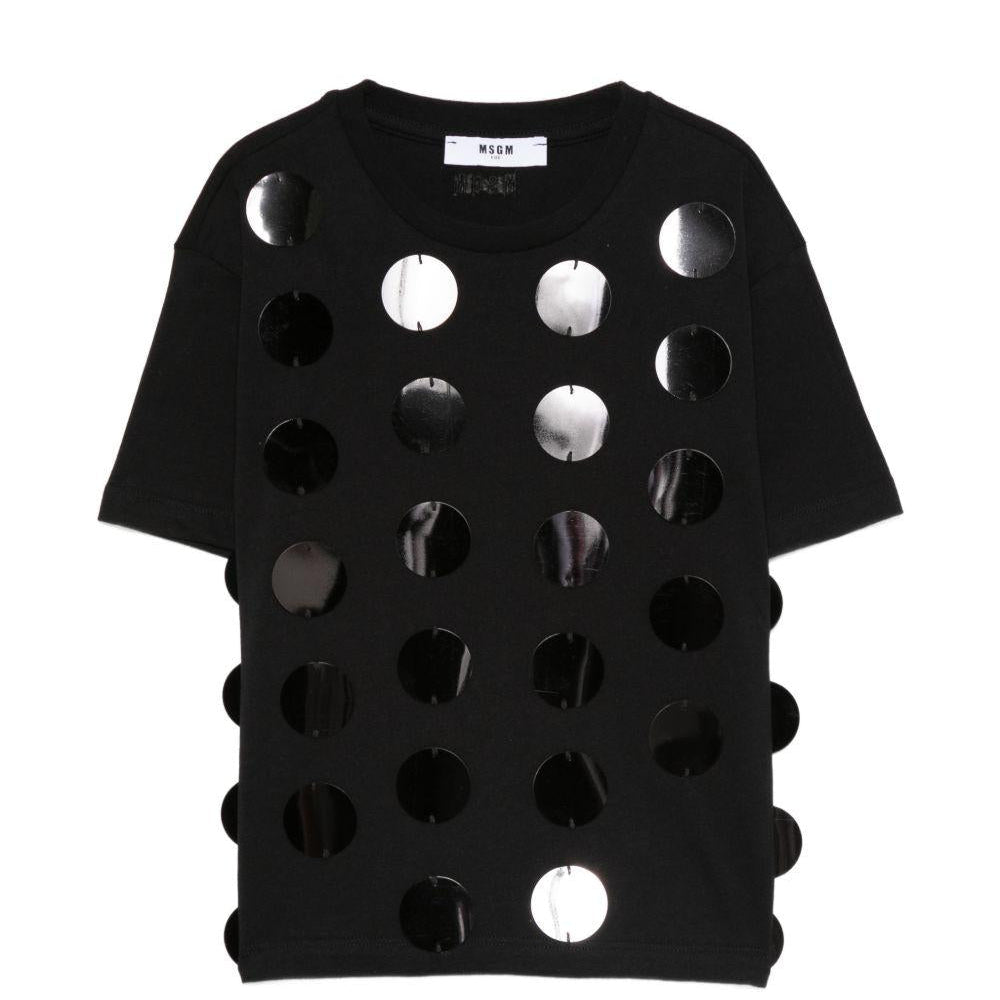 T-shirt per bambina MSGM Kids nero con applicazioni - Rubino Kids