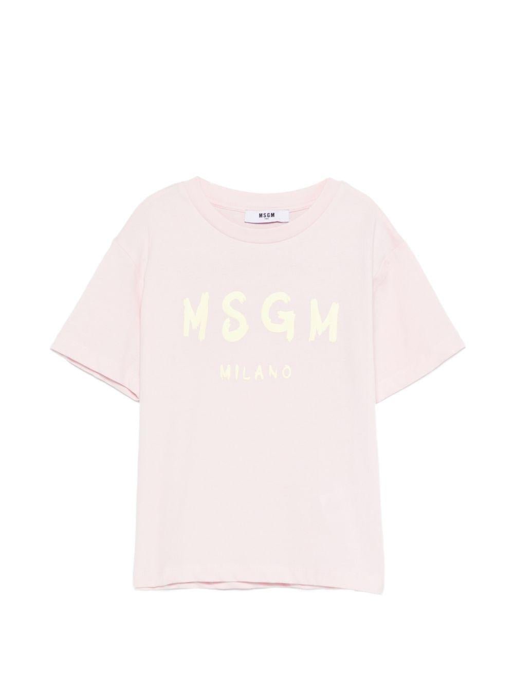 T-shirt per bambina MSGM Kids rosa con scollo rotondo - Rubino Kids