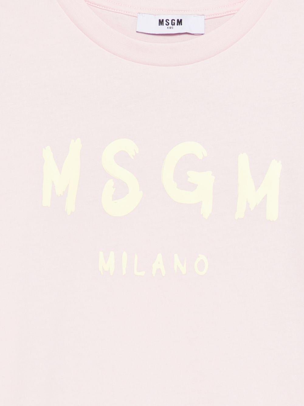 T-shirt per bambina MSGM Kids rosa con scollo rotondo - Rubino Kids