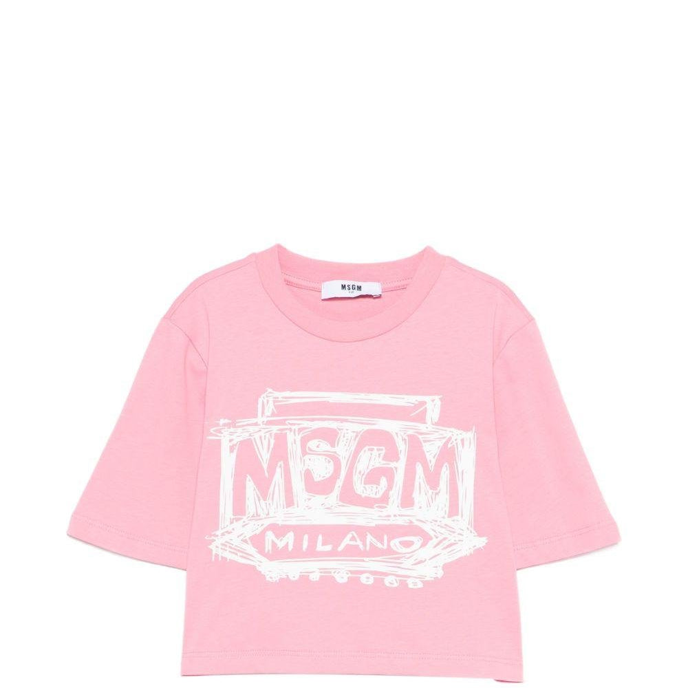 T-shirt per bambina MSGM Kids rosa con stampa logo sul davanti - Rubino Kids