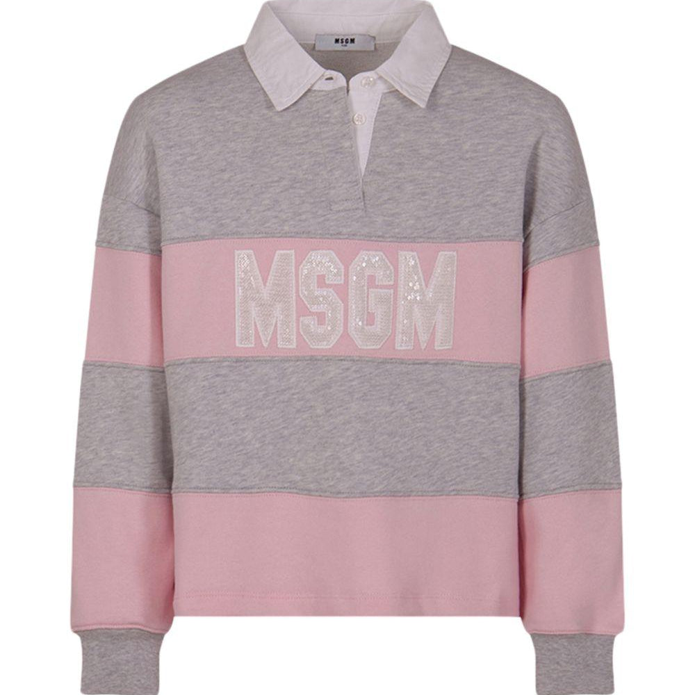 T-shirt per bambina MSGM Kids rosa e grigia a maniche lunghe - Rubino Kids