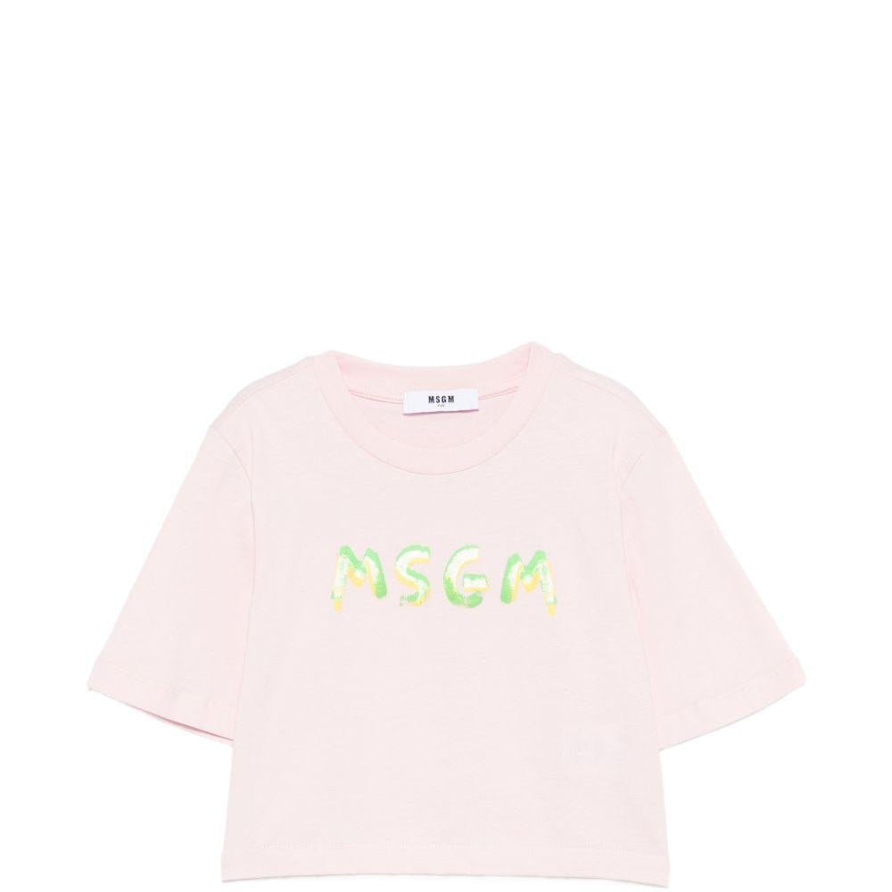 T-shirt per bambina MSGM Kids rosa modello crop - Rubino Kids