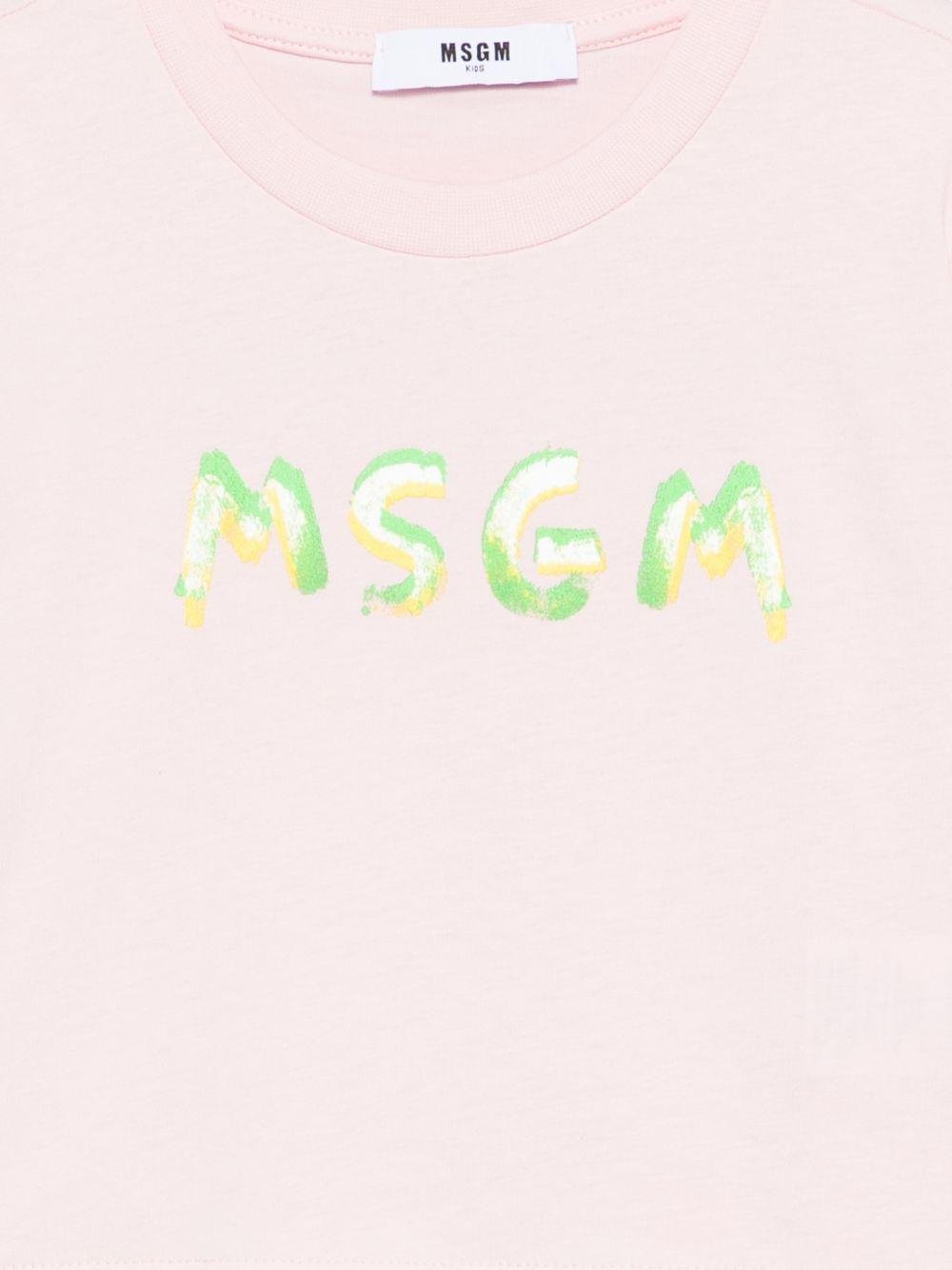 T-shirt per bambina MSGM Kids rosa modello crop - Rubino Kids