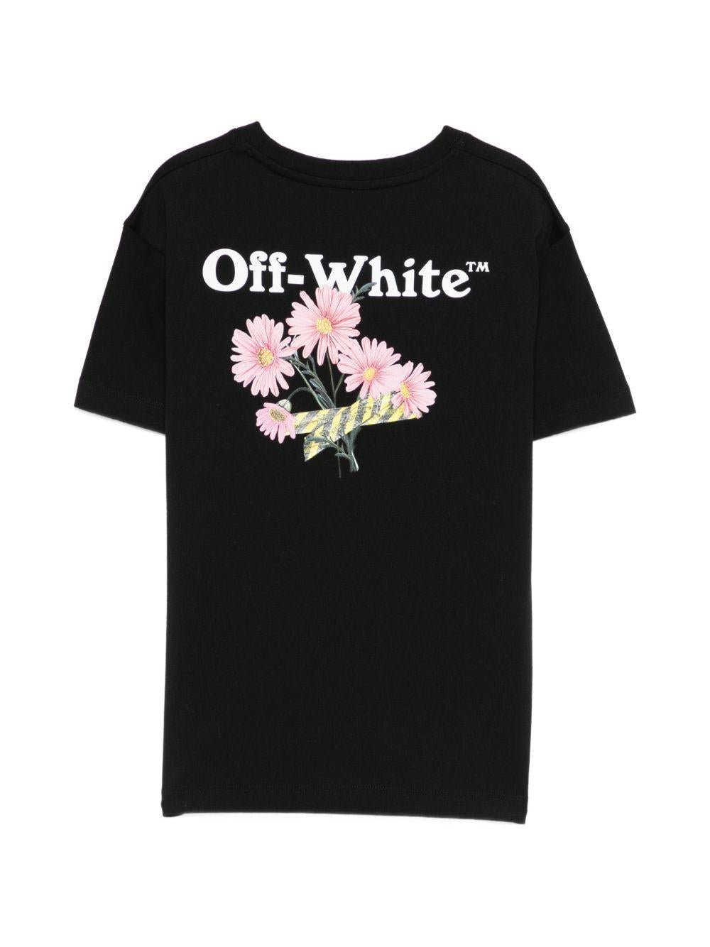 T-shirt per bambina Off - White Kids nera con stampa grafica floreale sul davanti - Rubino Kids