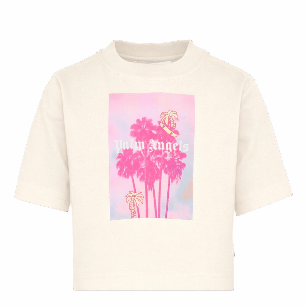 T-shirt per bambina Palm Angels Kids bianca con stampa grafica sul davanti - Rubino Kids
