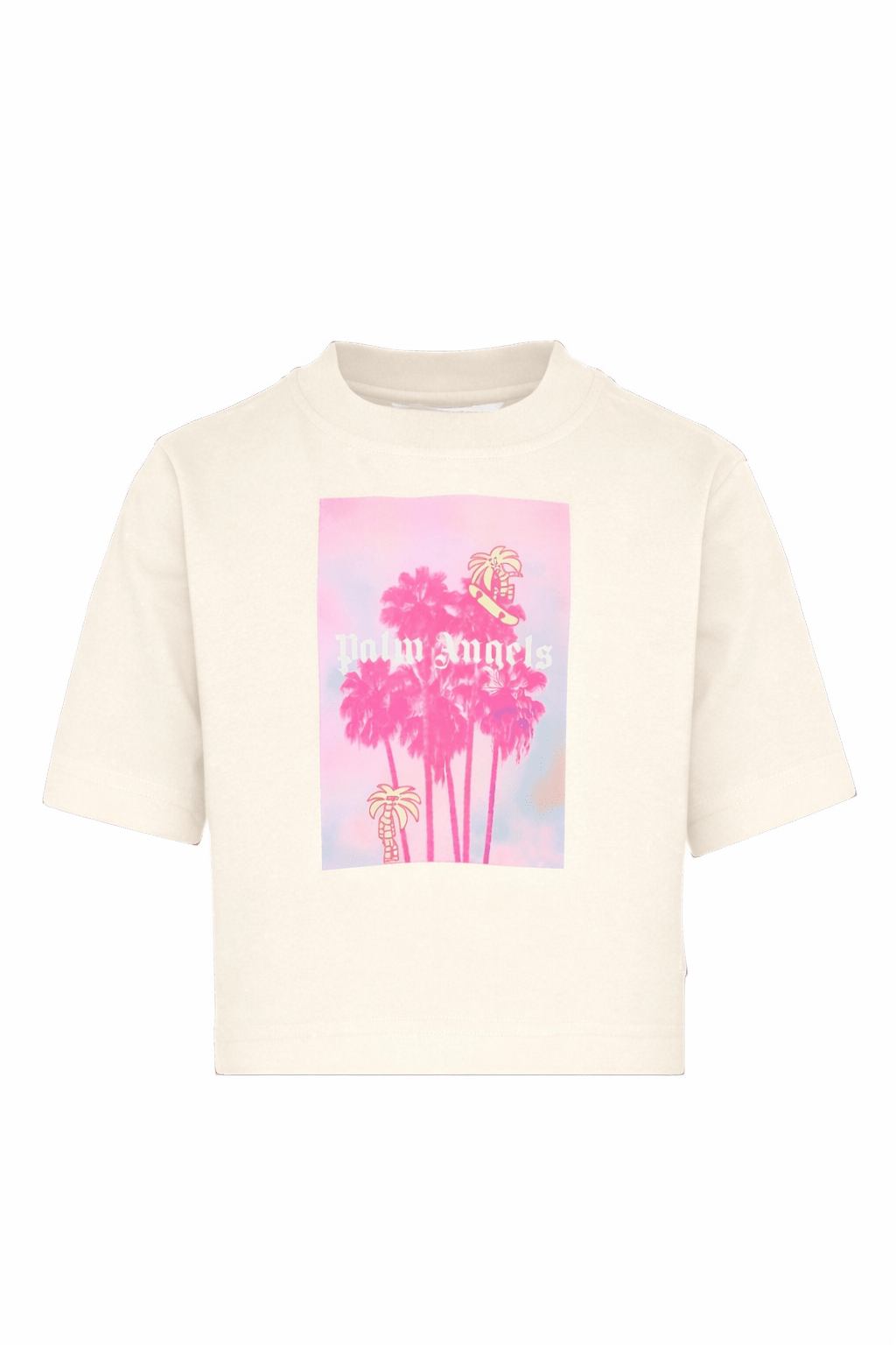 T-shirt per bambina Palm Angels Kids bianca con stampa grafica sul davanti - Rubino Kids