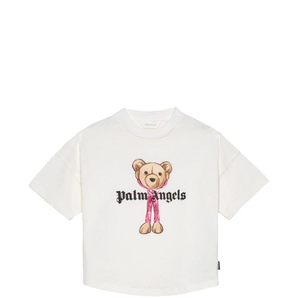 T-shirt per bambina Palm Angels Kids bianca con stampa grafica Teddy Bear - Rubino Kids