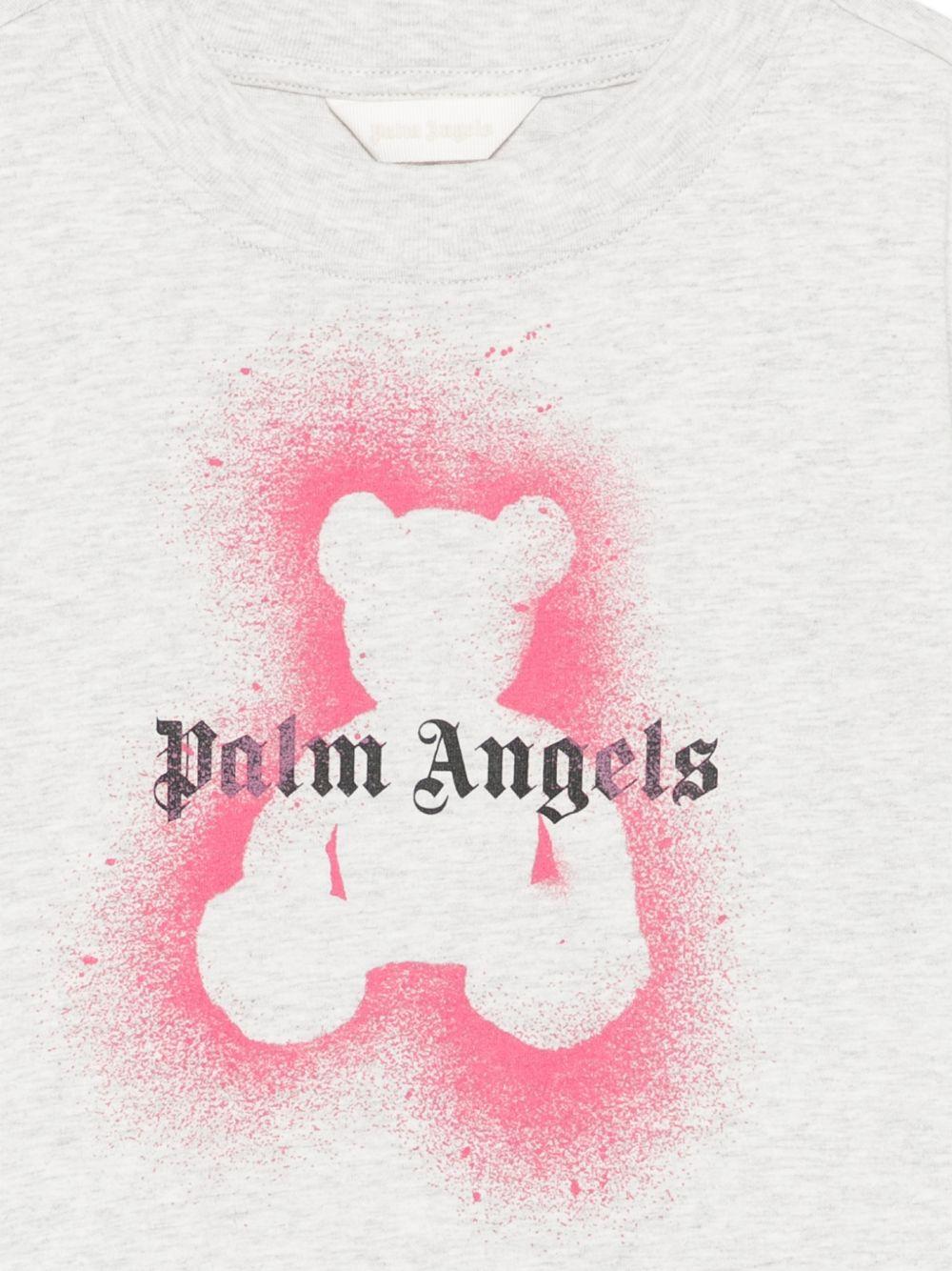 T-shirt per bambina Palm Angels Kids grigia con stampa teddy sul davanti - Rubino Kids