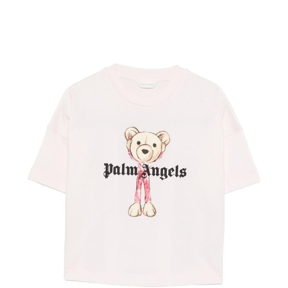 T-shirt per bambina Palm Angels Kids rosa con stampa Teddy Bear - Rubino Kids