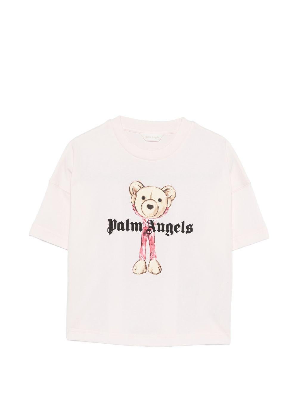 T-shirt per bambina Palm Angels Kids rosa con stampa Teddy Bear - Rubino Kids