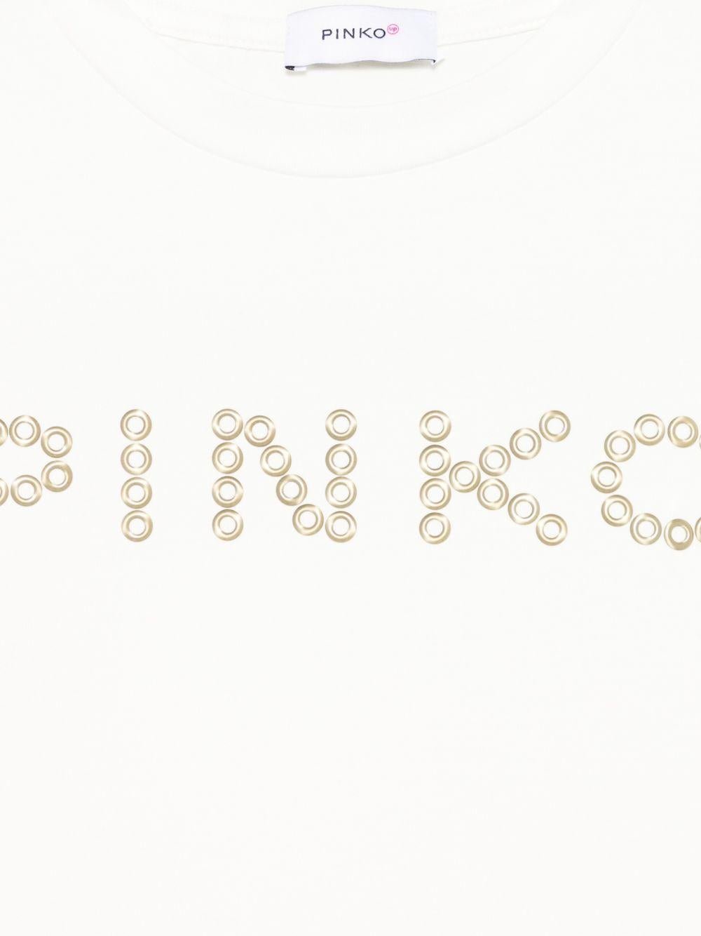 T-shirt per bambina Pinko Kids bianca con dettaglio borchie - Rubino Kids