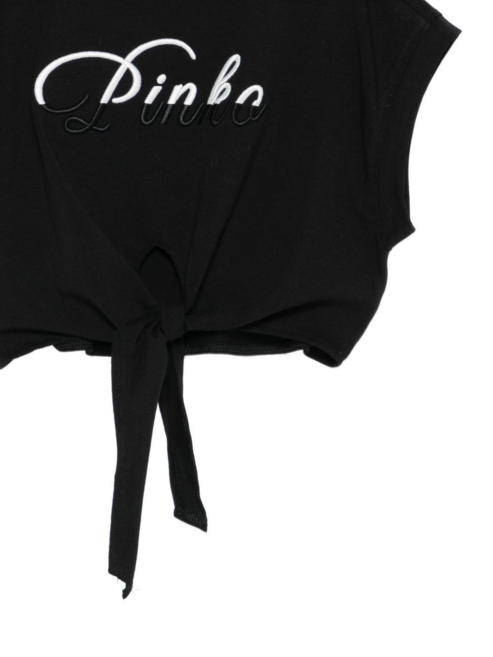 T-shirt per bambina Pinko Kids nera con dettaglio nodo - Rubino Kids