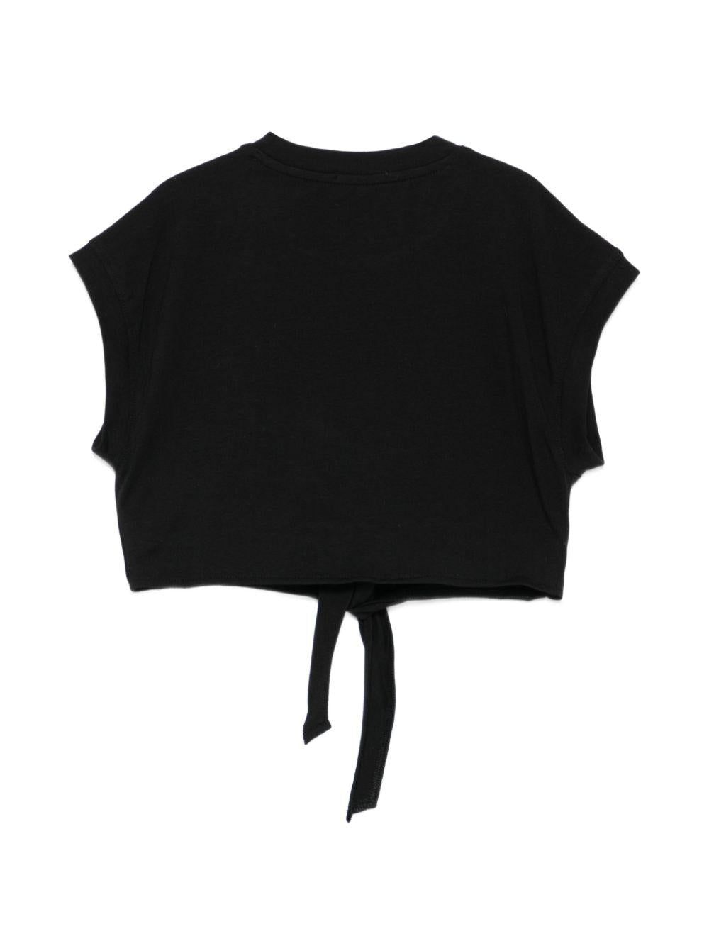 T-shirt per bambina Pinko Kids nera con dettaglio nodo - Rubino Kids