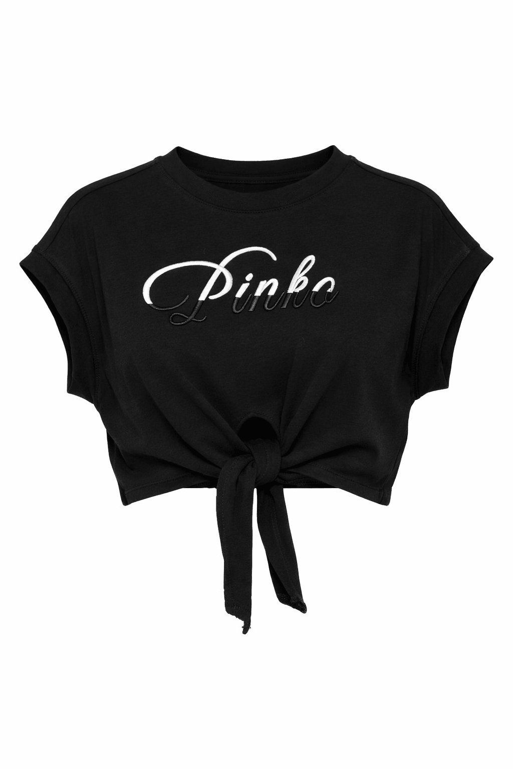 T-shirt per bambina Pinko Kids nera con dettaglio nodo - Rubino Kids