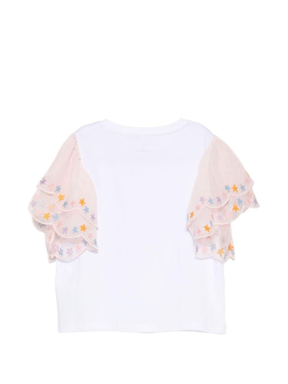 T-shirt per bambina Stella McCartney Kids bianca con dettagli in rete - Rubino Kids