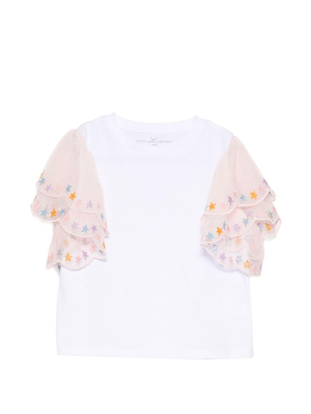 T-shirt per bambina Stella McCartney Kids bianca con dettagli in rete - Rubino Kids