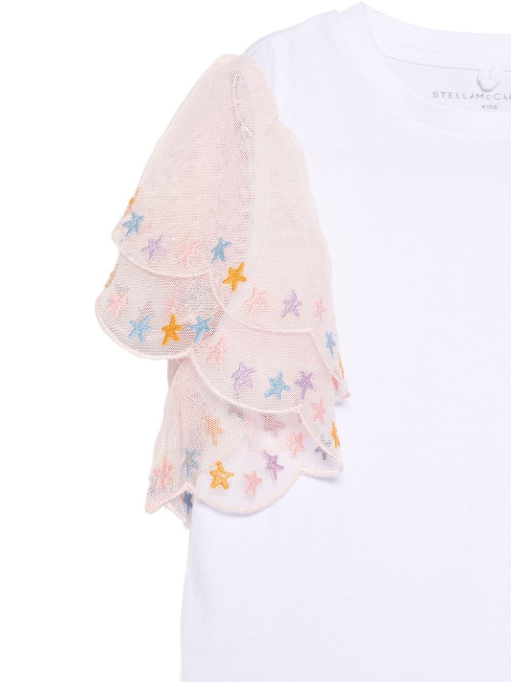 T-shirt per bambina Stella McCartney Kids bianca con dettagli in rete - Rubino Kids
