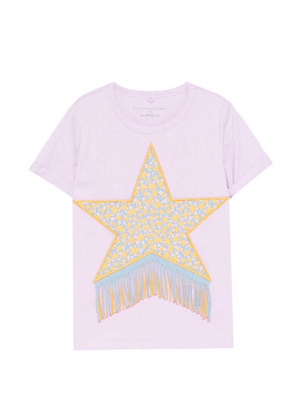 T-shirt per bambina Stella McCartney Kids lilla con dettaglio frange - Rubino Kids