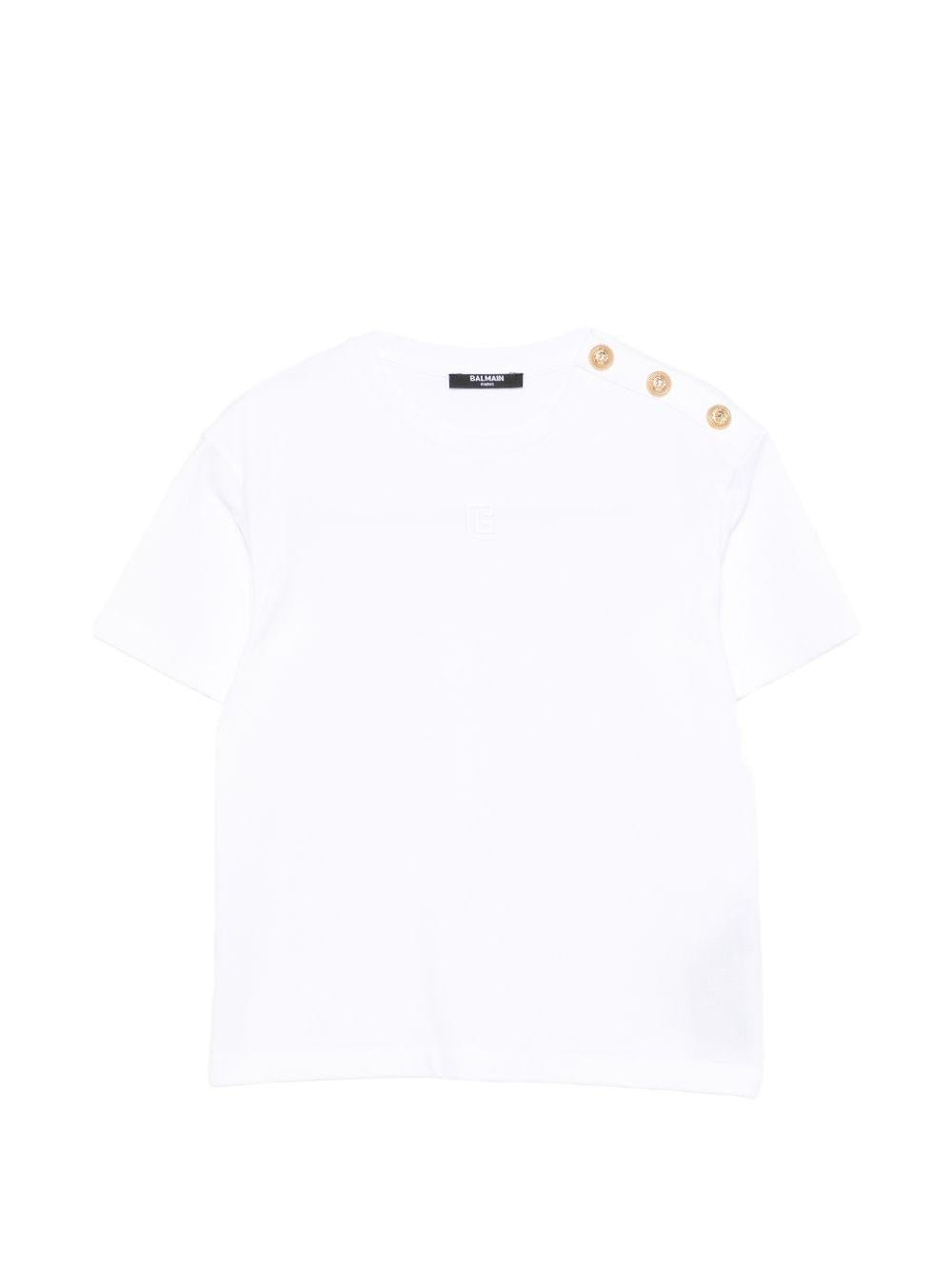 T-shirt per bambini Balmain Kids bianca con dettaglio bottoni - Rubino Kids